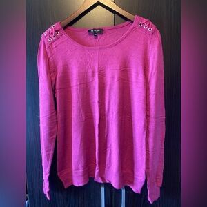 Lace-Up Shoulder Sweater - Magenta